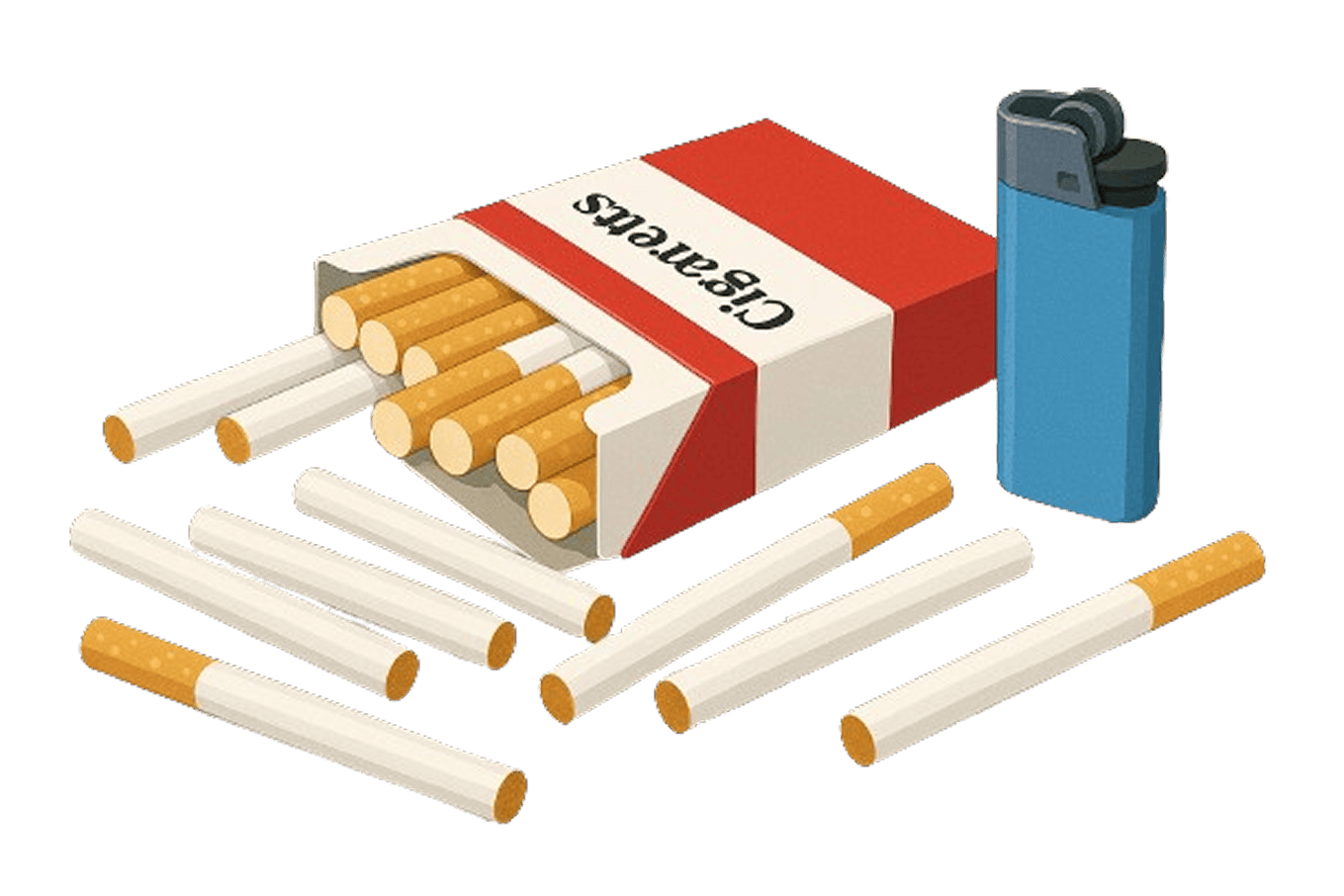 drawing of pack of cigarettes and lighter